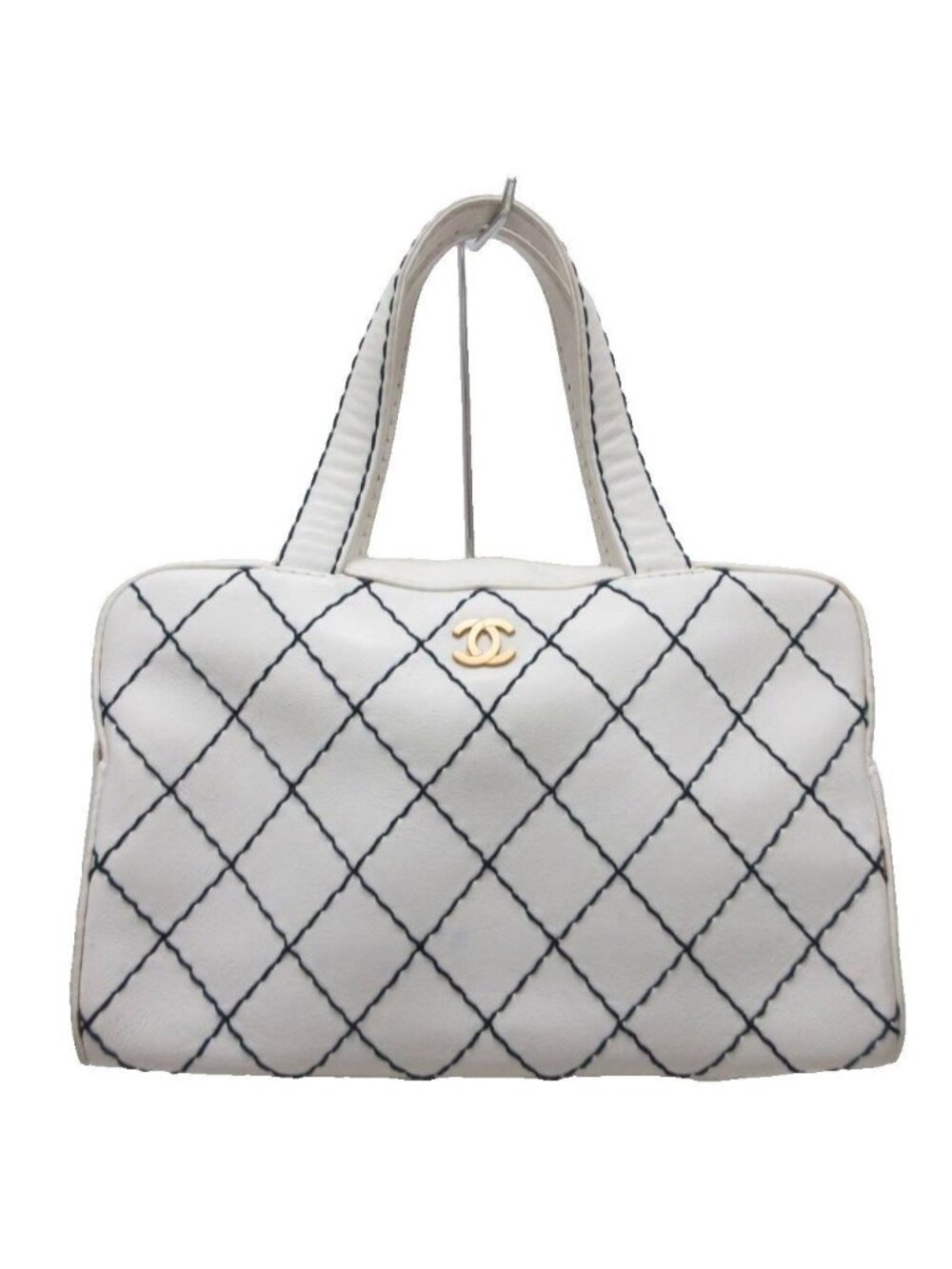 Chanel Wild Stitch CC Logo Handbag Gold Leather White